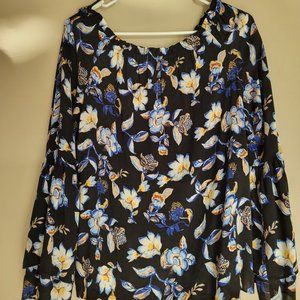 White House Black Market blue flowery blouse